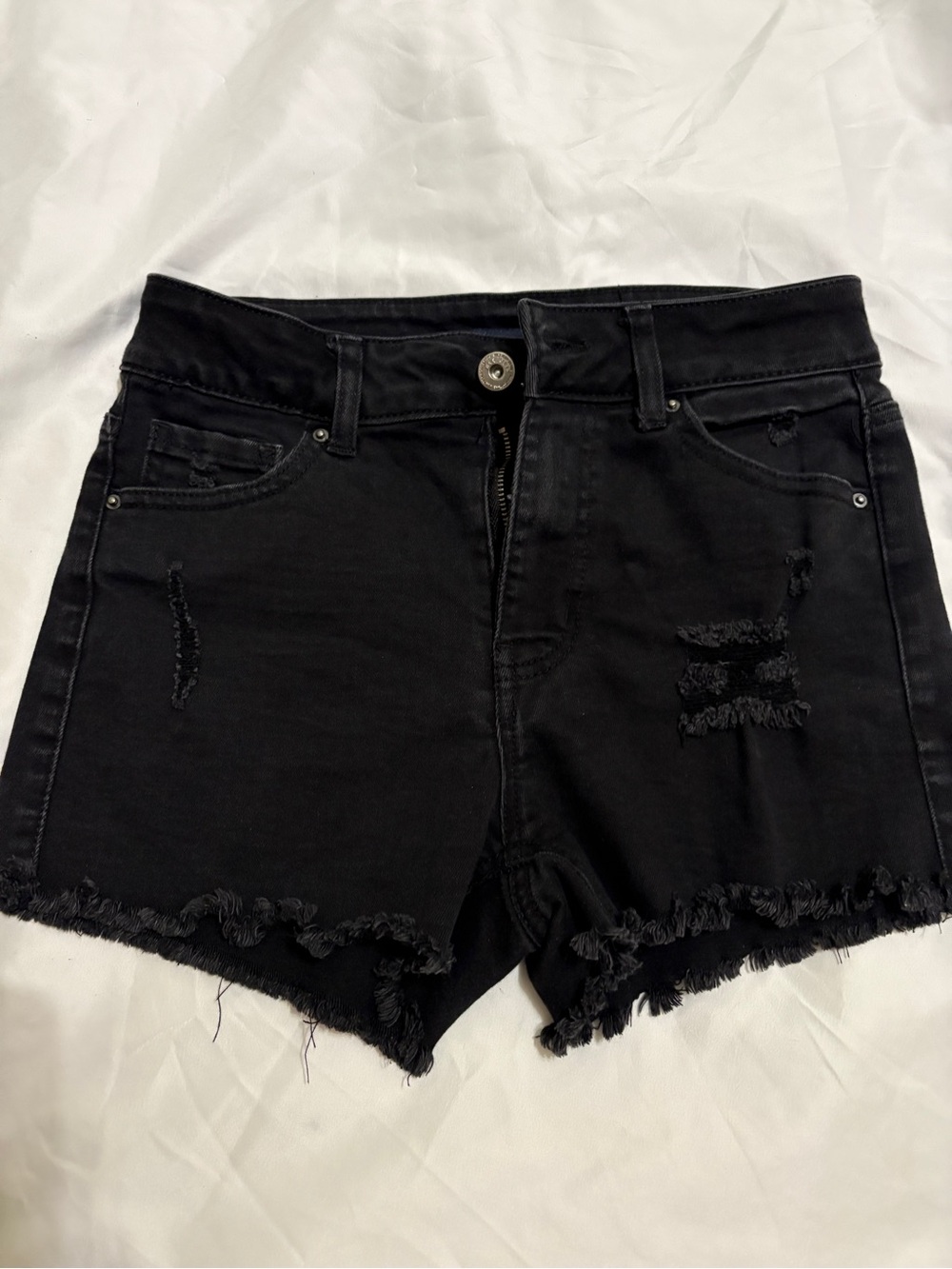 Wax Jean Black Distressed Frayed Hem Denim Shorts